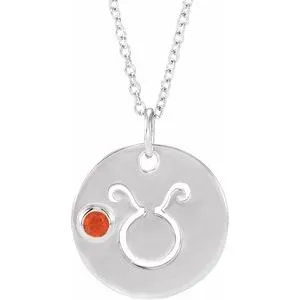 Sterling Silver Natural Mexican Fire Opal Taurus Zodiac 16-18" Necklace