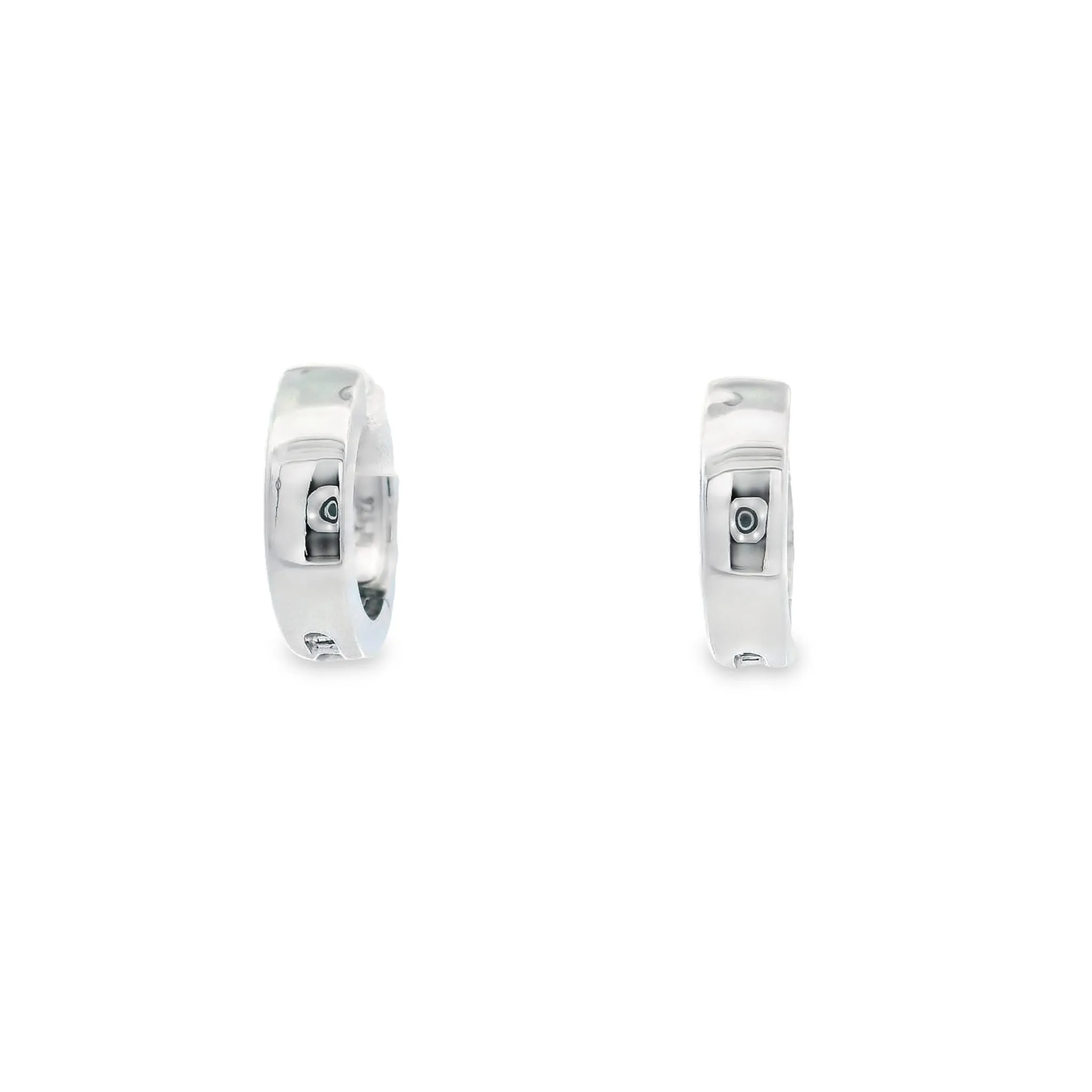 Sterling Silver Rhodium Plated Small Wide Huggie Hoop Earrings