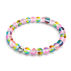 Strawberry Borealis | Silver | Galaxy Glass Bead Bracelet
