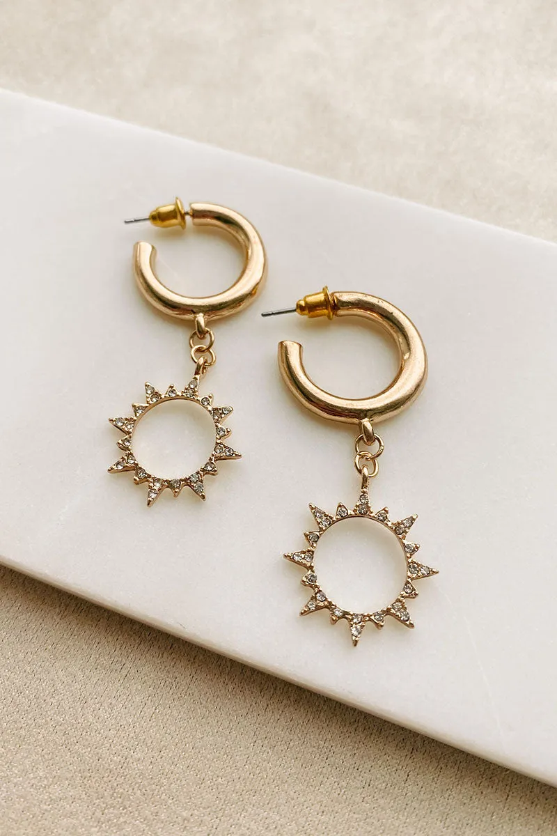 Sun And Shine Sun Charm Hoop Earring (Gold)