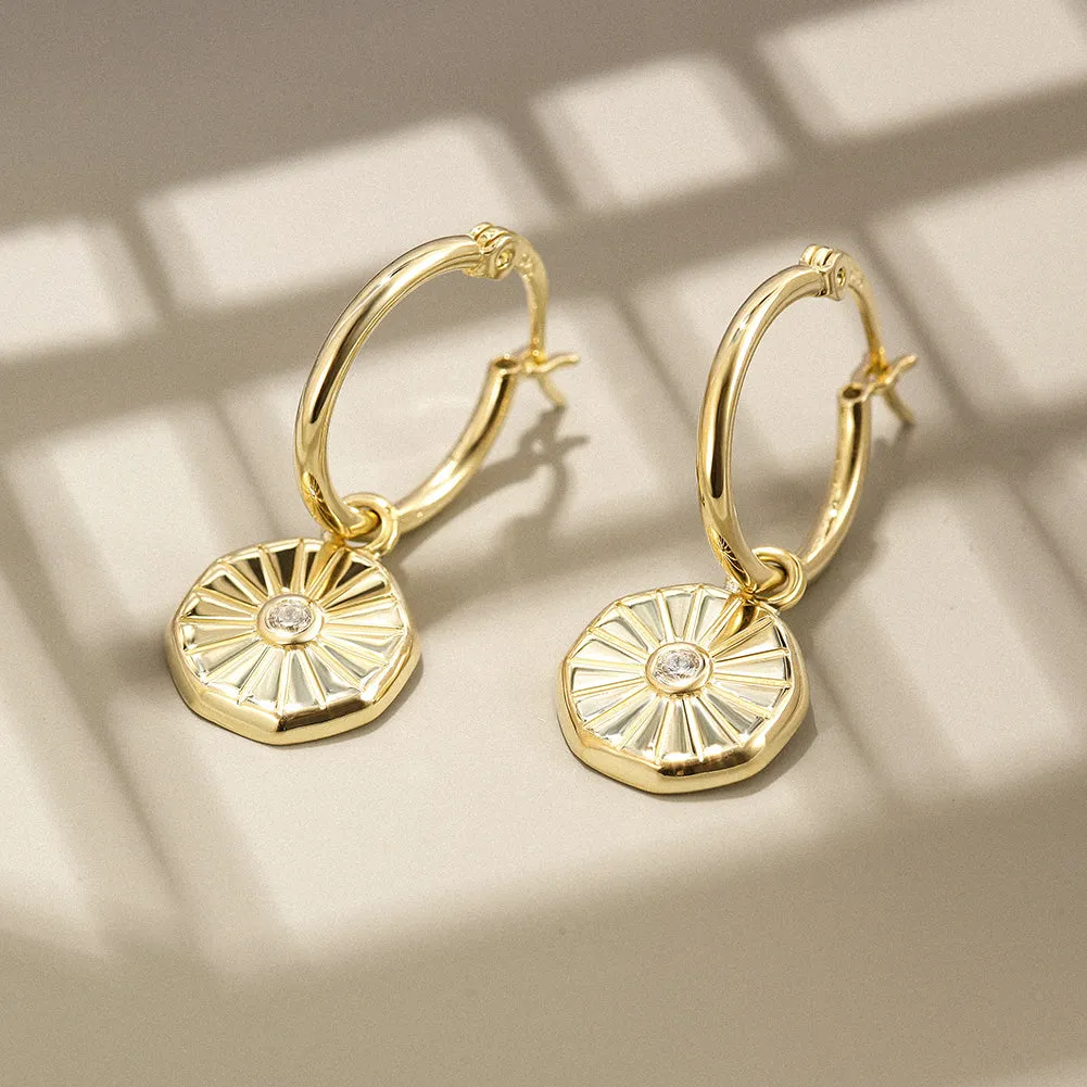 Sunburst Coin Huggie Earrings
