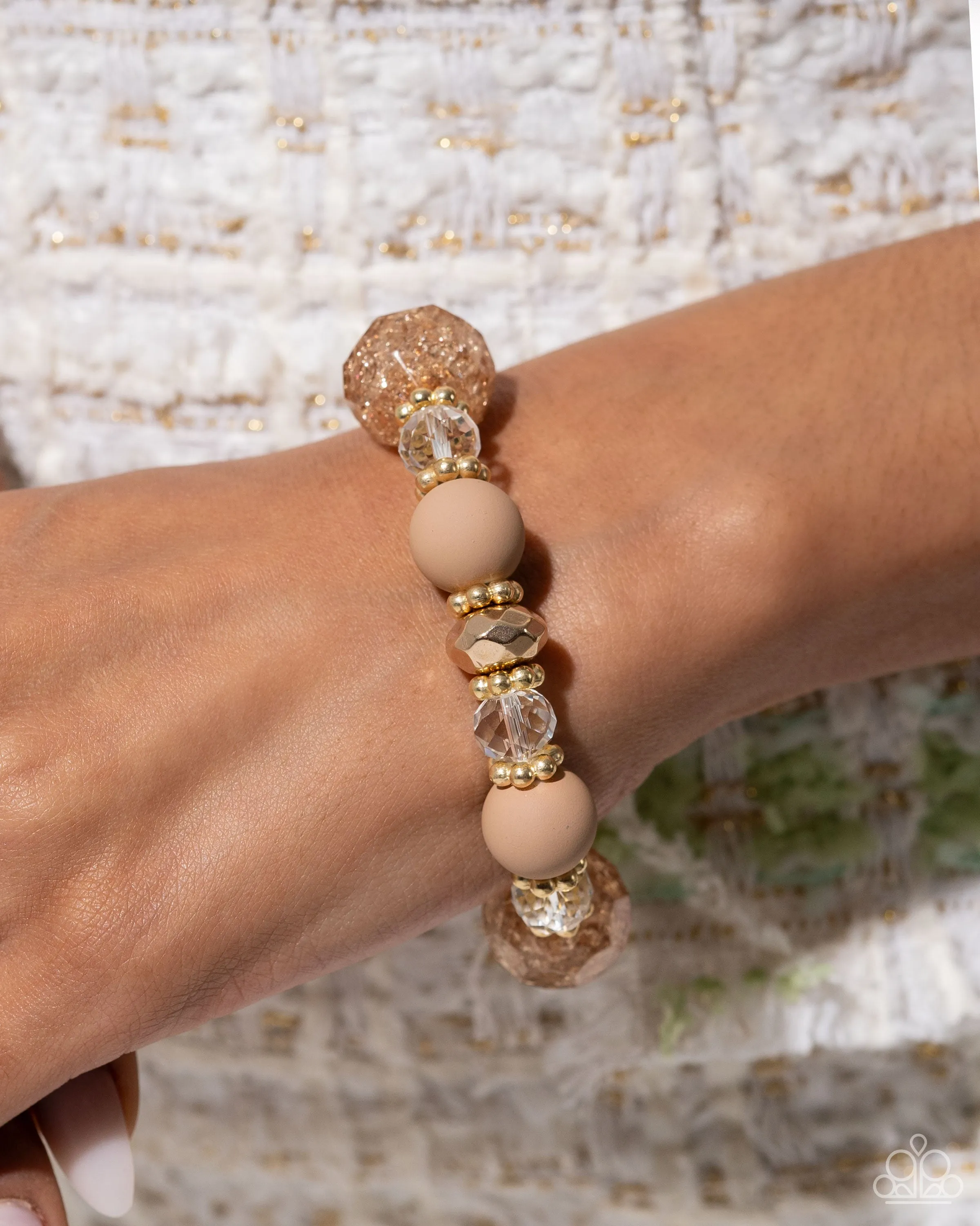 Sweetly Shattered - Brown - and Gold Bead Paparazzi Stretchy Bracelet