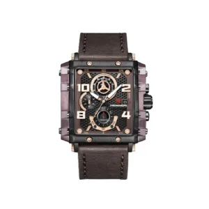 T5 Brown Leather Strap Black Dial Chronograph Quartz Watch for Gents - H3864G-D