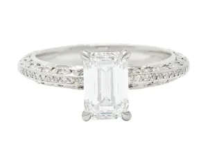 Tacori 1.81 CTW Emerald Cut Diamond Platinum Crescent Vintage Engagement Ring GIA