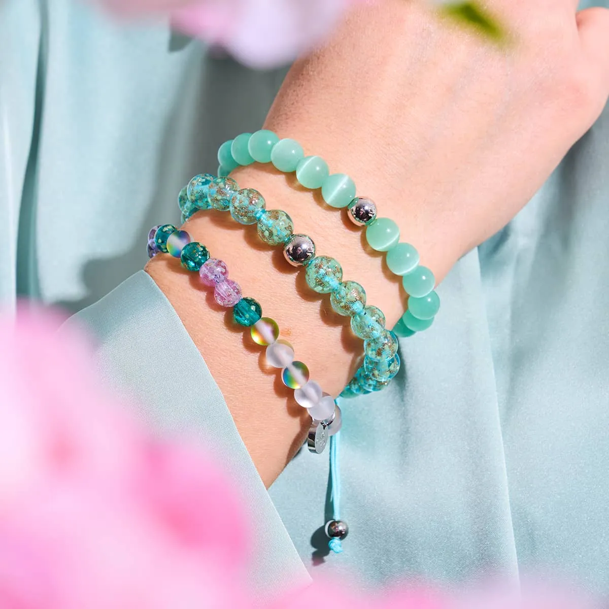 Teal | .925 Sterling Silver | Cheshire Glass Bracelet