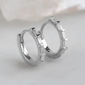 The Baguette White Diamond Huggie Hoops | 14K White Gold