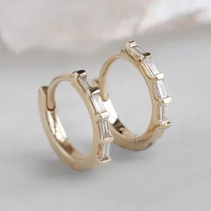 The Baguette White Diamond Huggie Hoops | 14K Yellow Gold