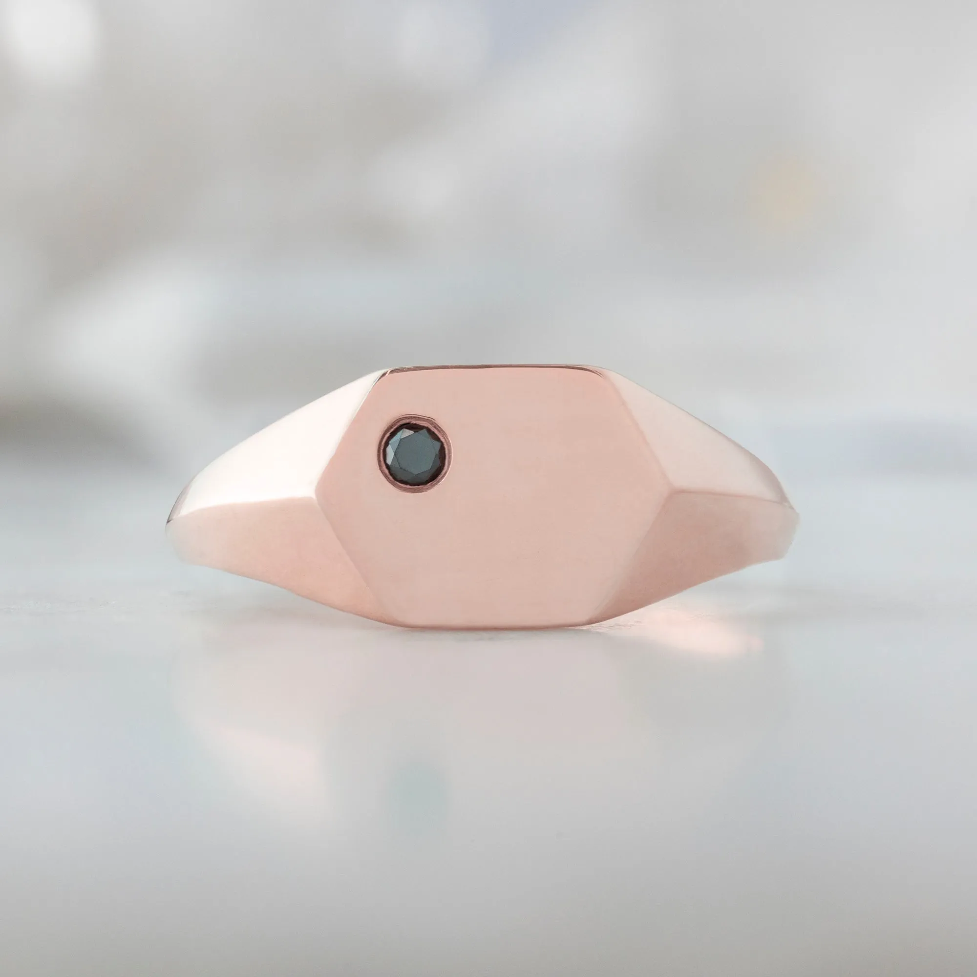 The Hexagon Black Diamond Signet Ring | 14K Rose Gold