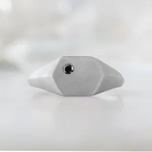 The Hexagon Black Diamond Signet Ring | 14K White Gold