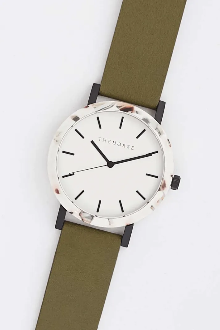 THE HORSE 'THE RESIN' WATCH - NOUGAT/WHITE DIAL/OLIVE LEATHER