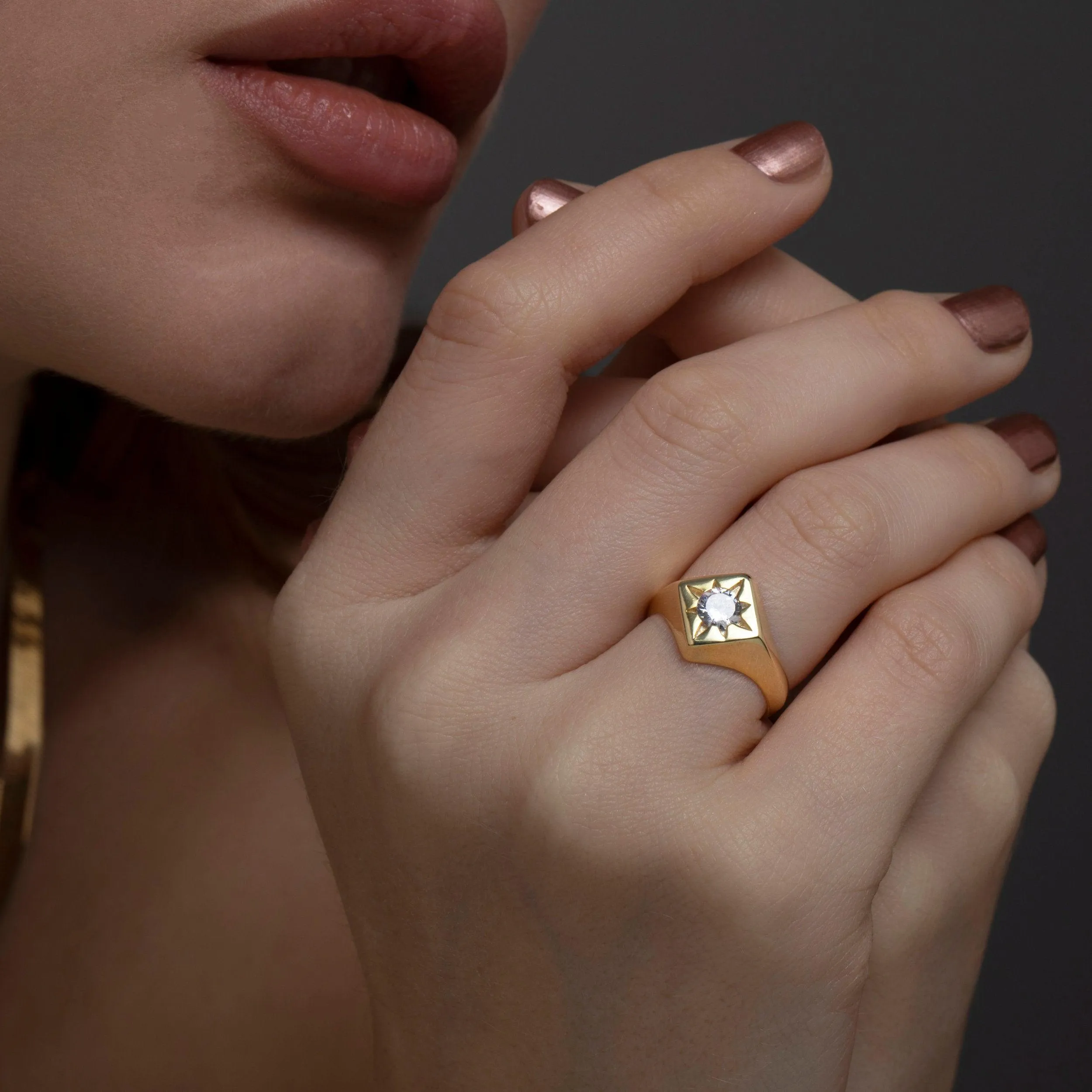 The North Star CZ Diamond Signet Ring - 18K Gold Vermeil