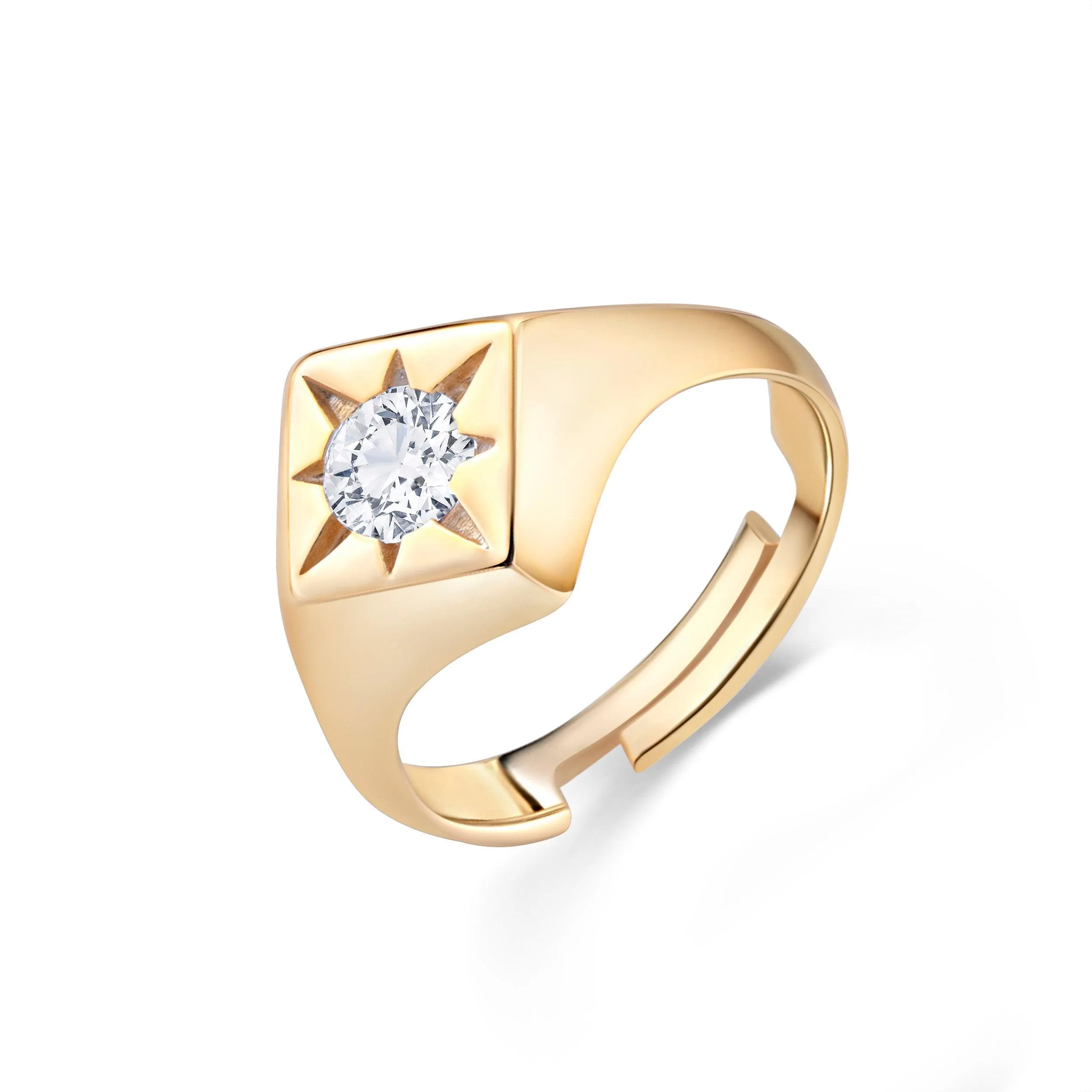 The North Star CZ Diamond Signet Ring - 18K Gold Vermeil