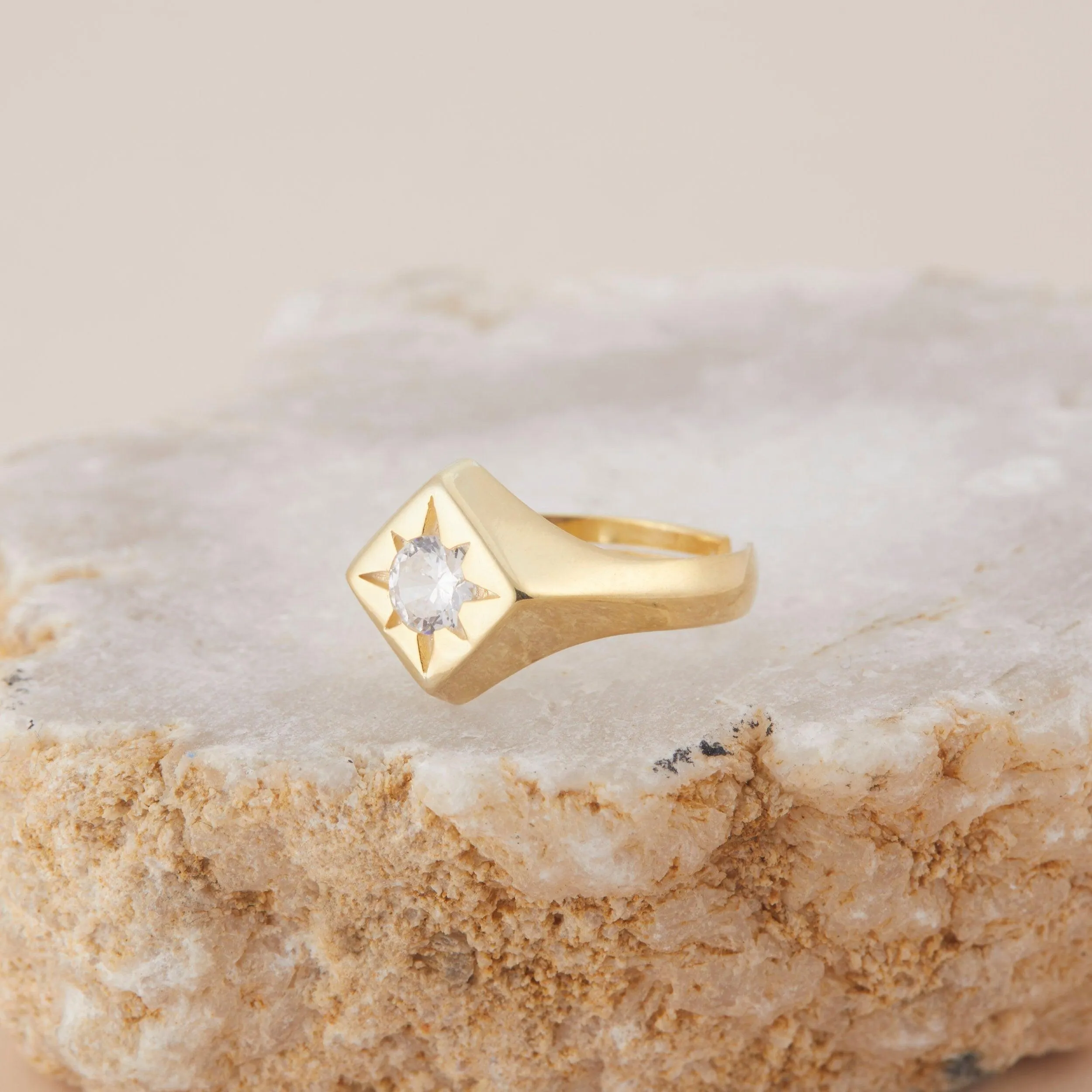 The North Star CZ Diamond Signet Ring - 18K Gold Vermeil