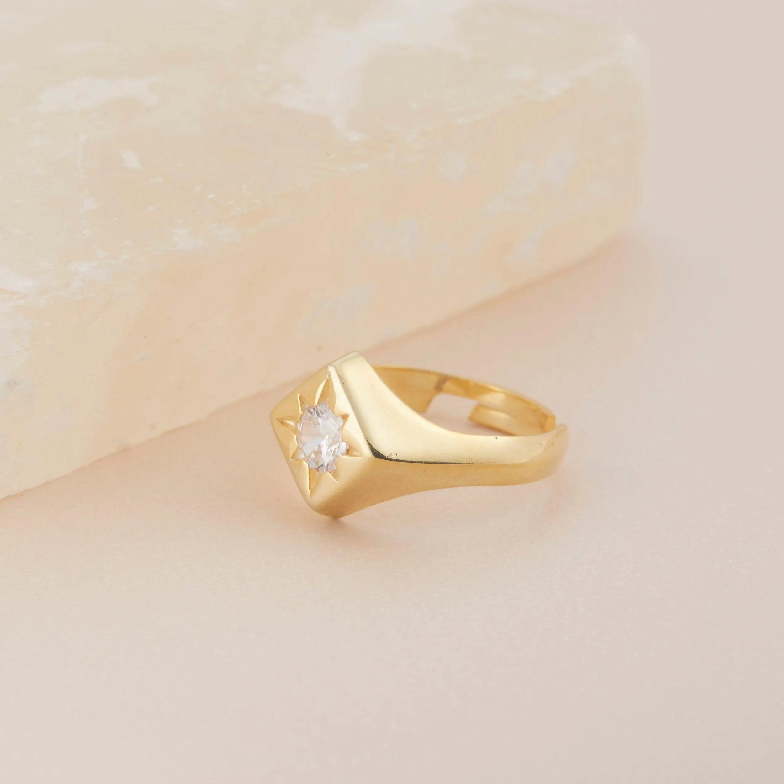 The North Star CZ Diamond Signet Ring - 18K Gold Vermeil