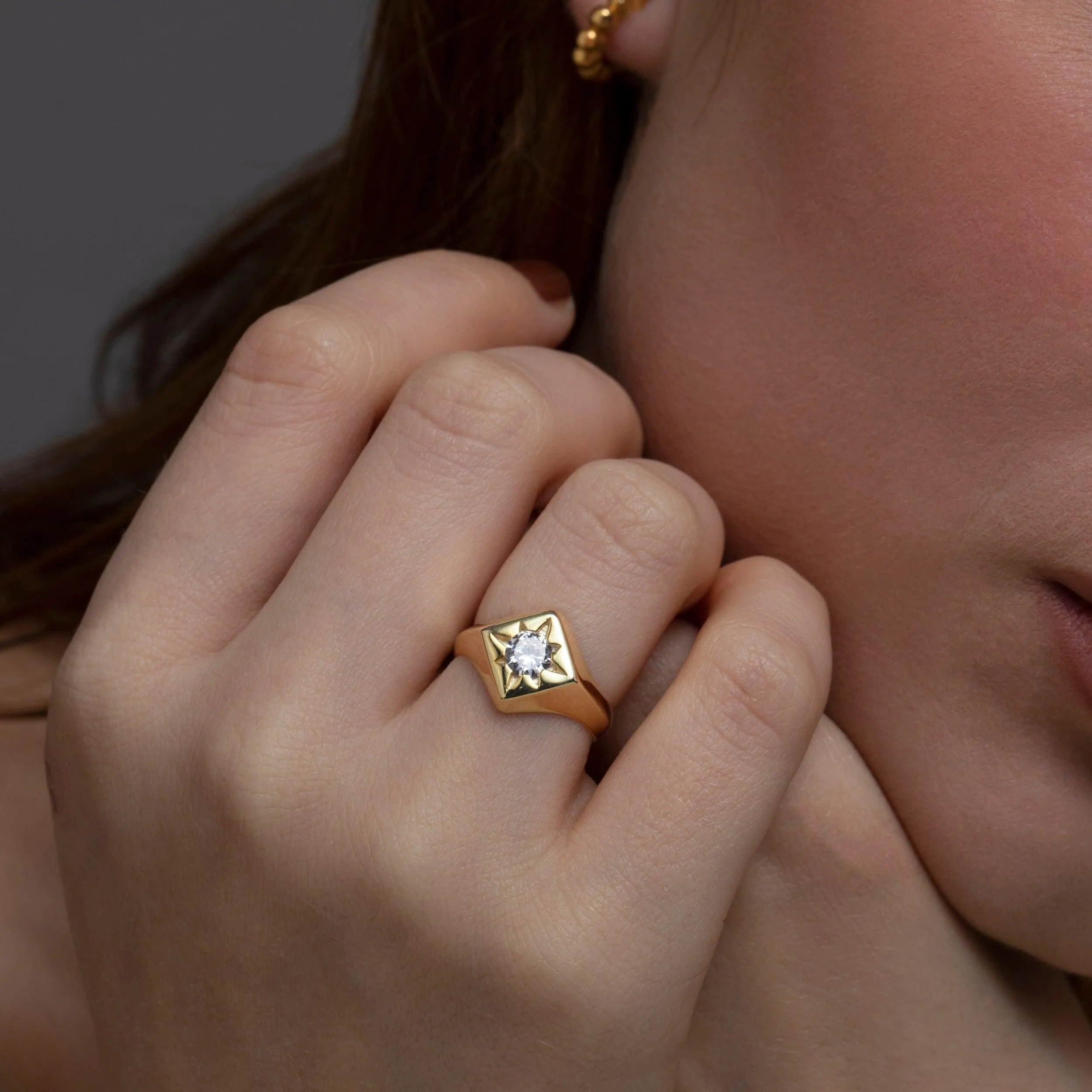 The North Star CZ Diamond Signet Ring - 18K Gold Vermeil