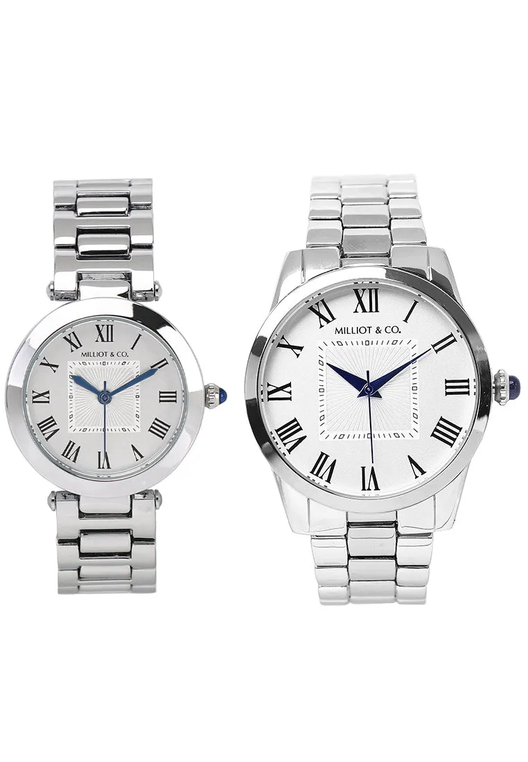 The Time Silver Metal His and Her Set (Silver)