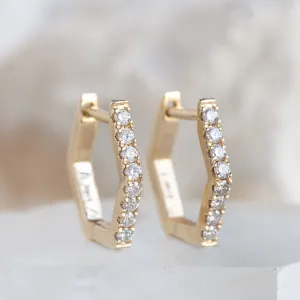 The White Diamond Pavé Hexagon Hoops | 14K Yellow Gold