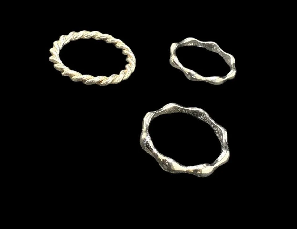 Three 925 Sterling Silver Band Rings Stackable Size 7 Vintage