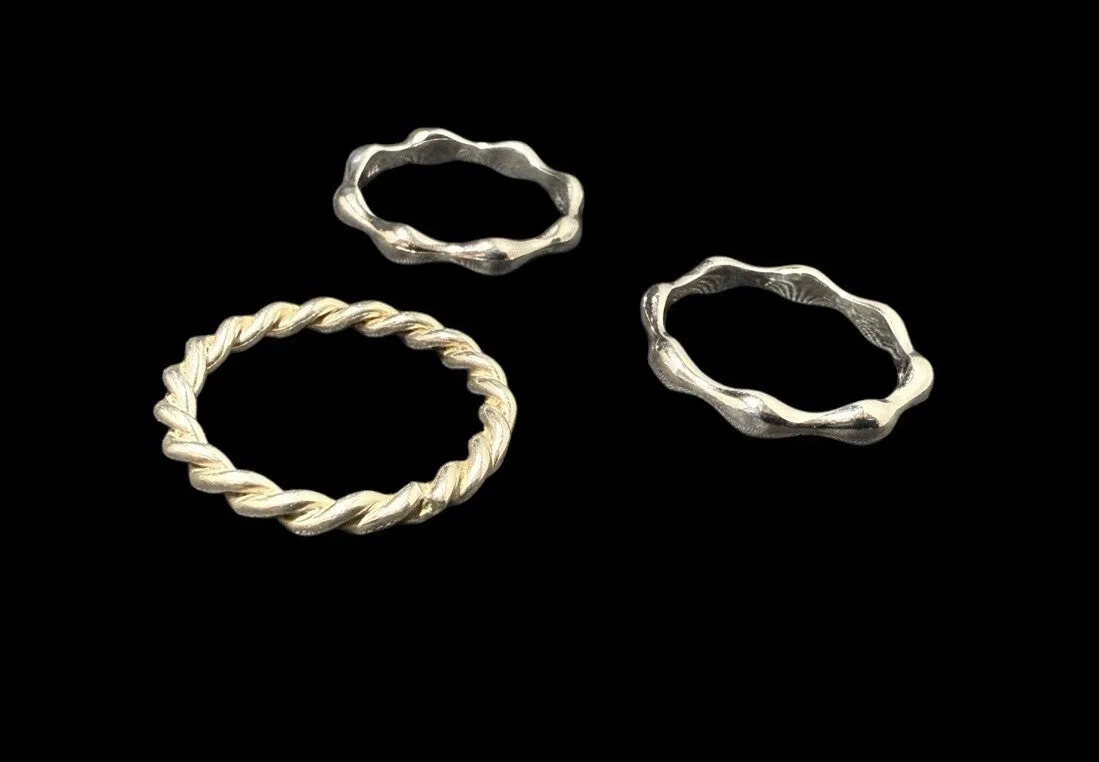 Three 925 Sterling Silver Band Rings Stackable Size 7 Vintage