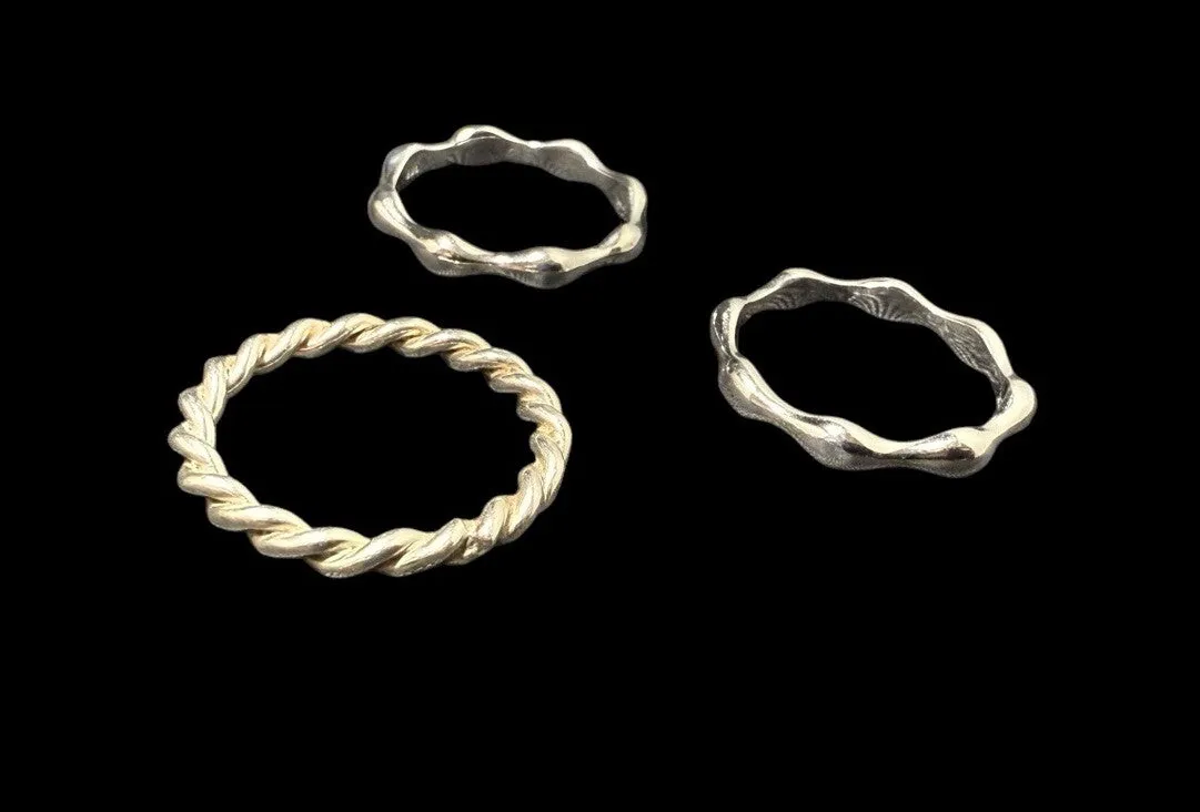 Three 925 Sterling Silver Band Rings Stackable Size 7 Vintage