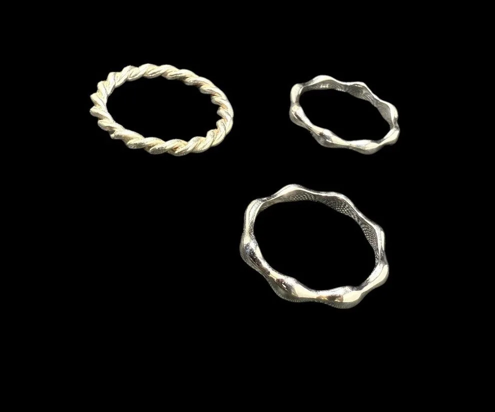 Three 925 Sterling Silver Band Rings Stackable Size 7 Vintage