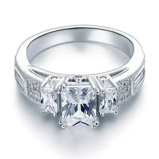 Three-Stone Radiant Cut Diamond Vintage Ring