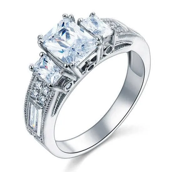 Three-Stone Radiant Cut Diamond Vintage Ring