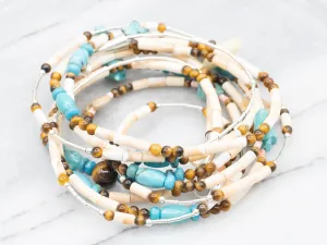 Three-Strand Turquoise and Tiger's Eye Animal Fetish Bead Necklace