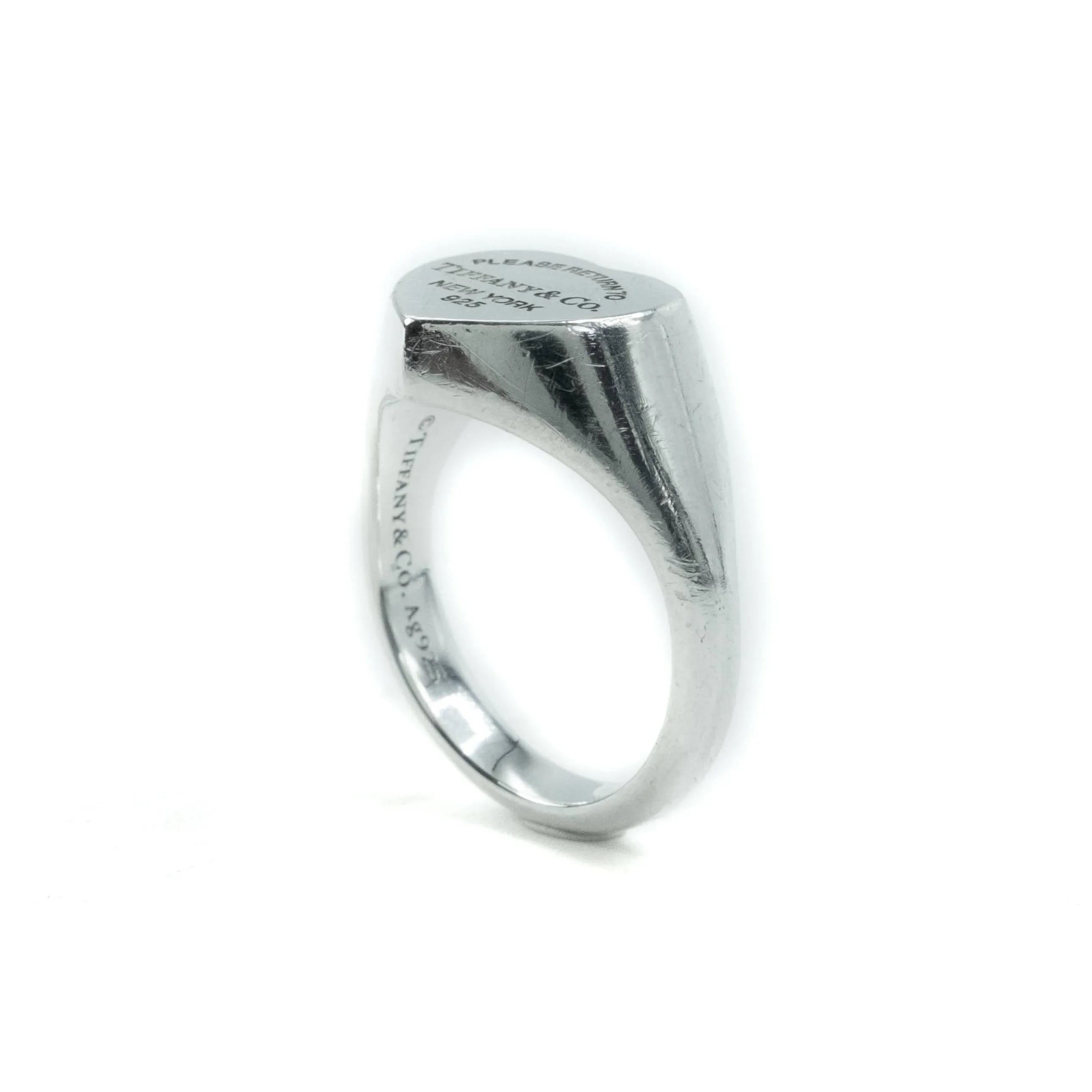 Tiffany & Co Return To Tiffany Heart Signet Sterling Silver Small Ring Size : I