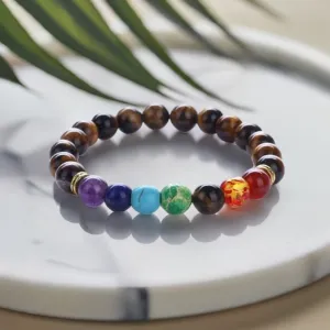 Tiger’s Eye 7 Chakra Elastic Bracelet for Balance & Confidence