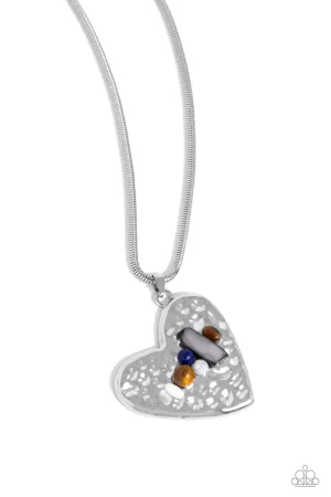Tilted Trailblazer - Brown - Oversized Hammered Heart with Stones Paparazzi Short Necklace