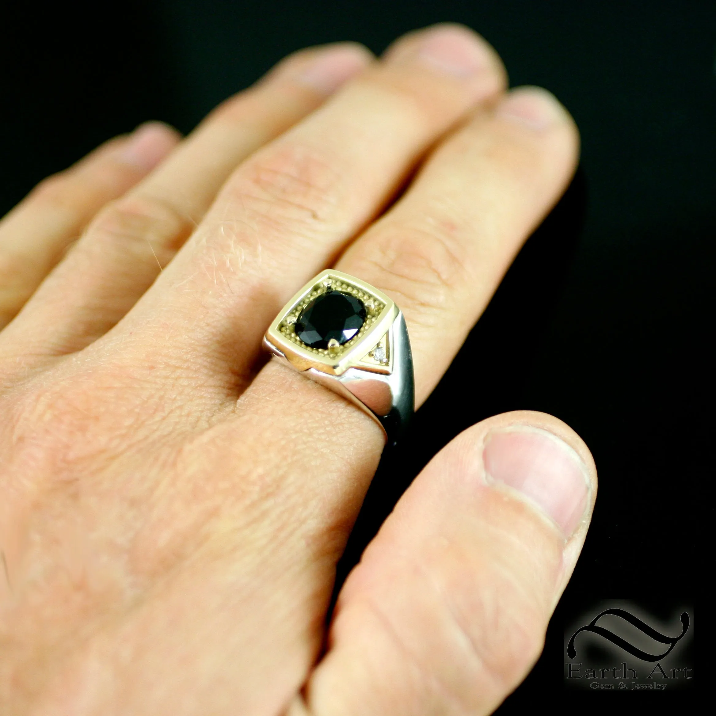 Timeless Black Moissanite Signet Ring - 9x11 - Mixed Metal