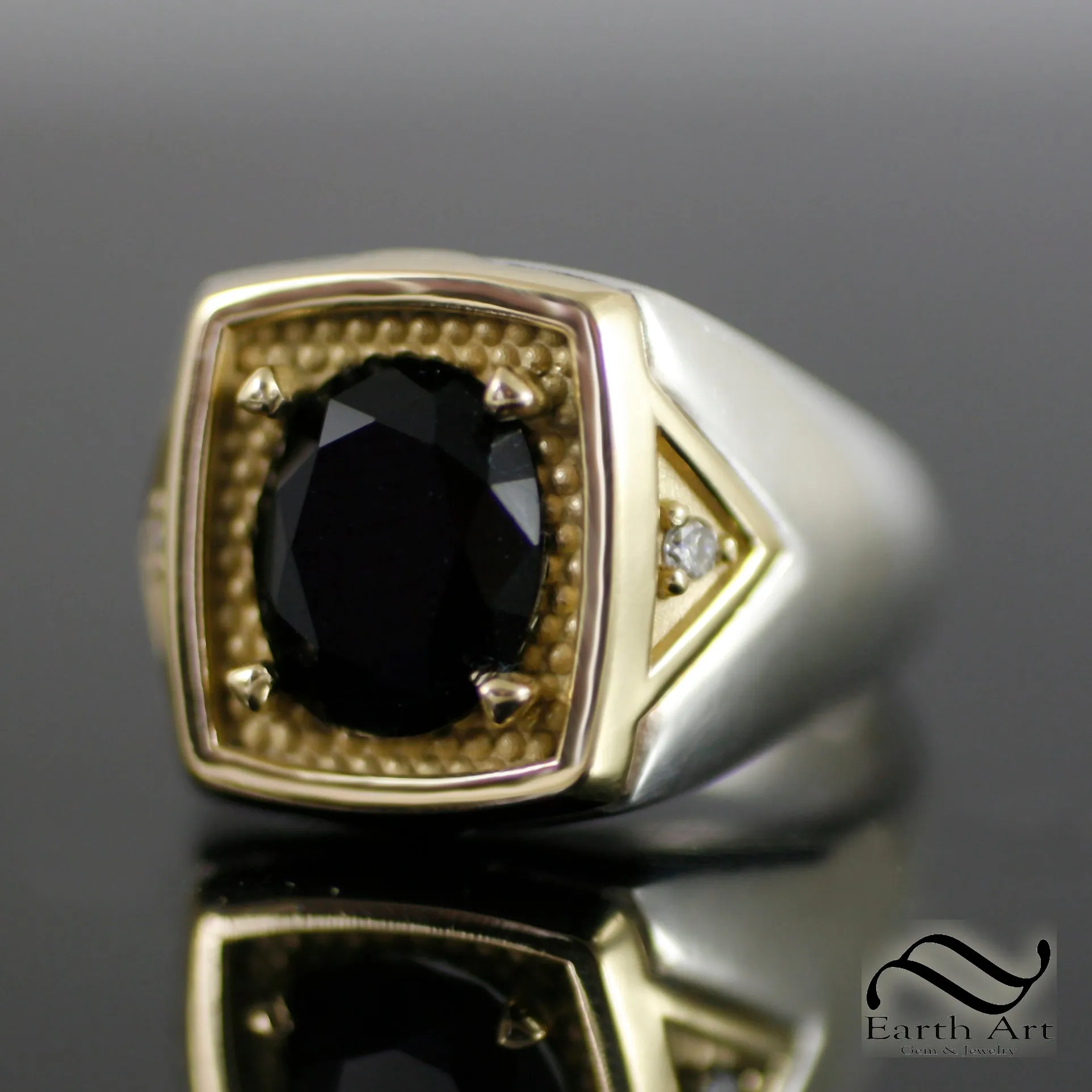 Timeless Black Moissanite Signet Ring - 9x11 - Mixed Metal