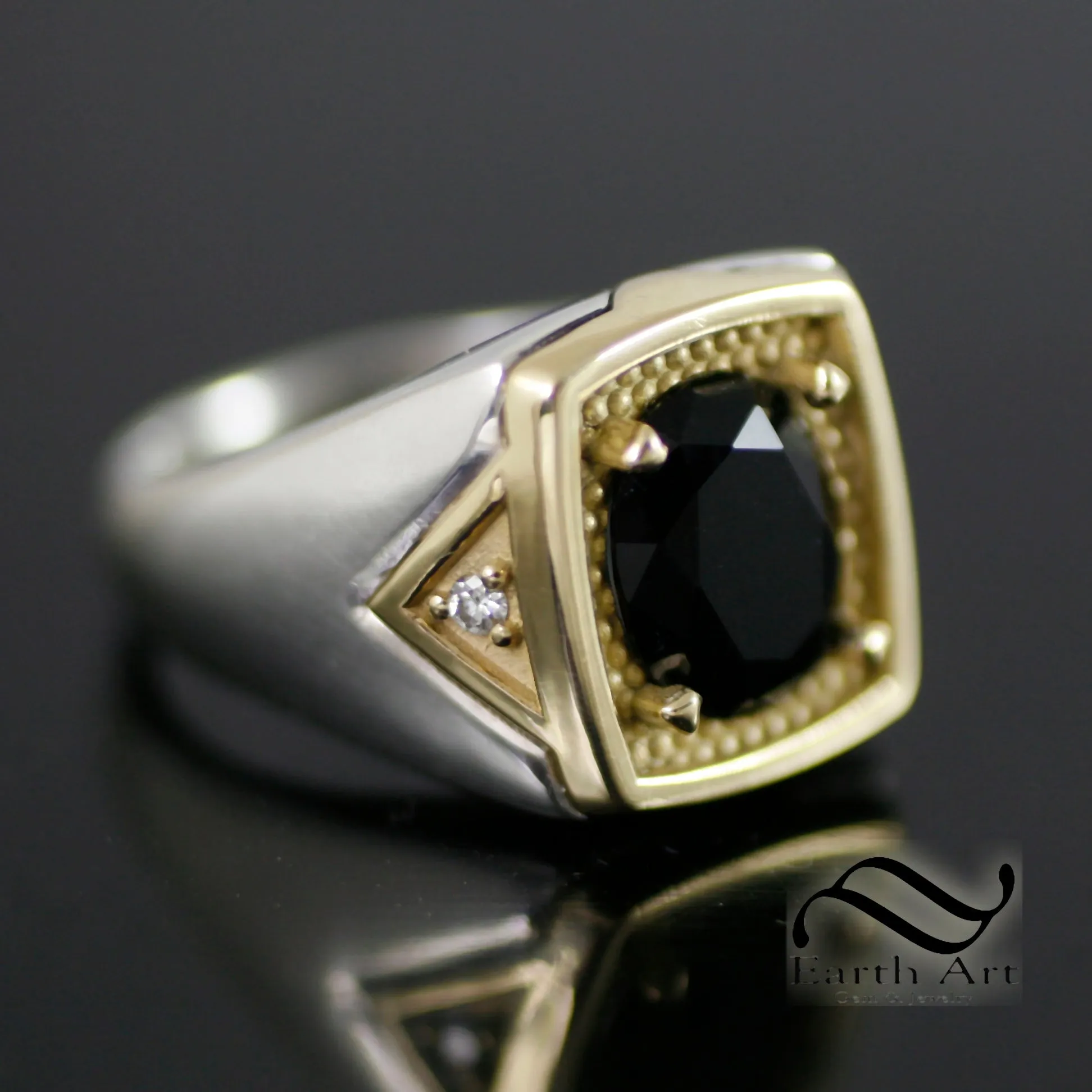 Timeless Black Moissanite Signet Ring - 9x11 - Mixed Metal