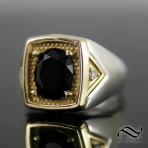 Timeless Black Moissanite Signet Ring - 9x11 - Mixed Metal