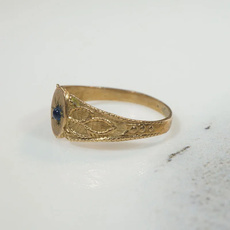 Tiny Edwardian Signet Ring with Sapphire
