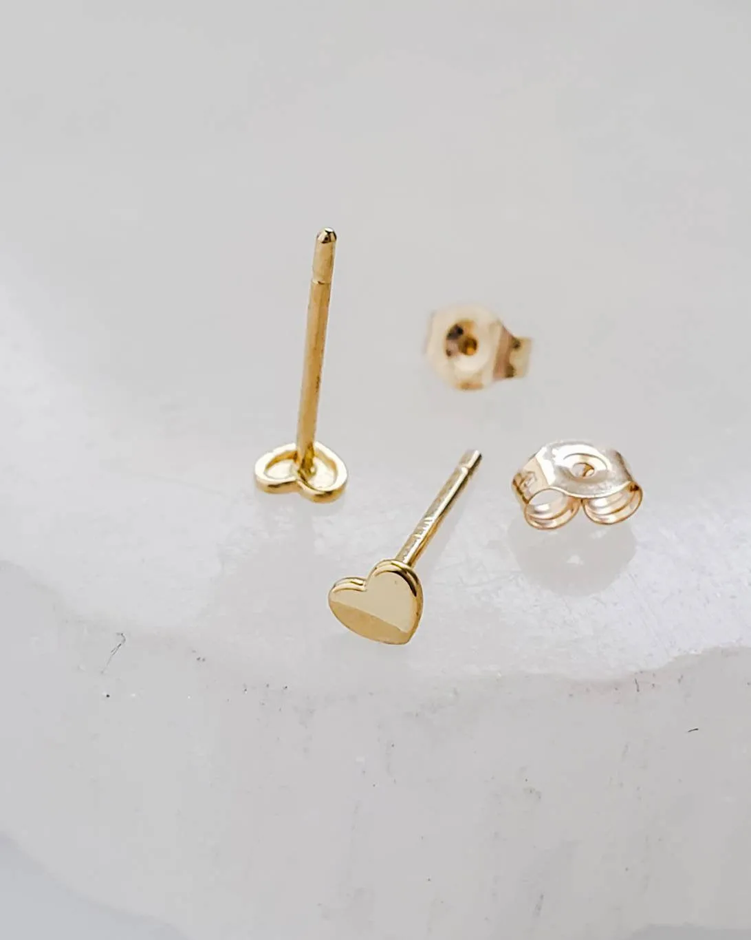 Tiny Heart Studs in 14k Gold