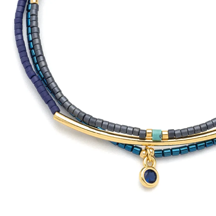 Tonal Chromacolor Miyuki Bracelet Trio - Navy/Gold