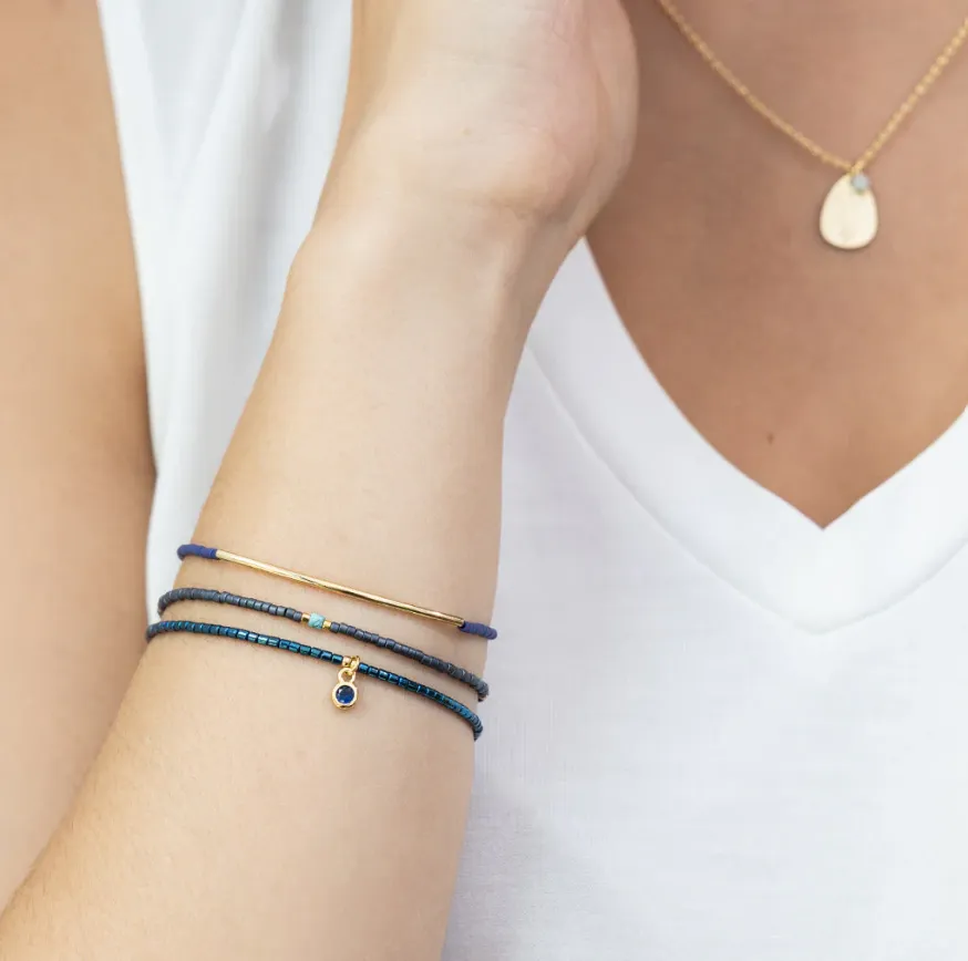 Tonal Chromacolor Miyuki Bracelet Trio - Navy/Gold