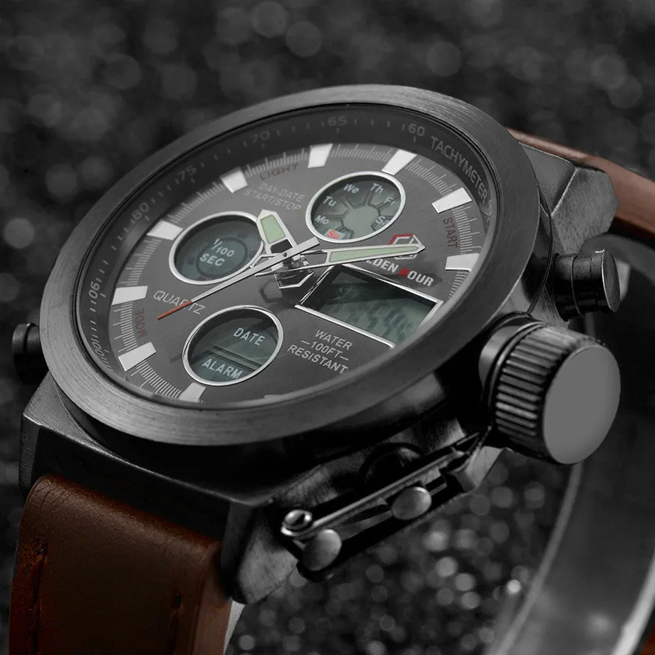 Top Brand Luxury Men Swimming Digital LED Quartz Outdoor Sports Watches Military Relogio Masculino Clock With Leather Strap