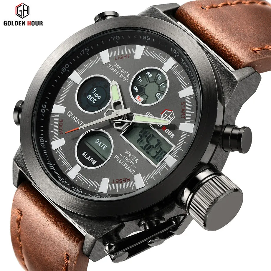 Top Brand Luxury Men Swimming Digital LED Quartz Outdoor Sports Watches Military Relogio Masculino Clock With Leather Strap