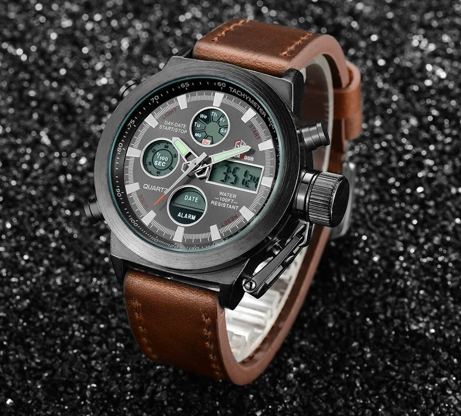 Top Brand Luxury Men Swimming Digital LED Quartz Outdoor Sports Watches Military Relogio Masculino Clock With Leather Strap