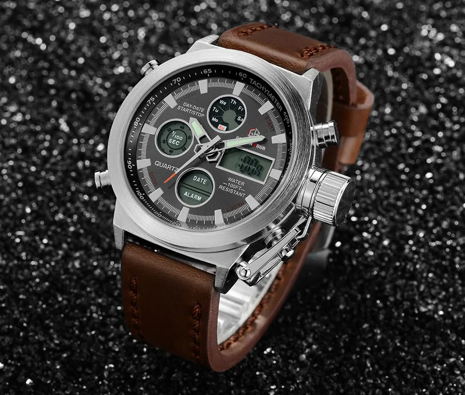 Top Brand Luxury Men Swimming Digital LED Quartz Outdoor Sports Watches Military Relogio Masculino Clock With Leather Strap