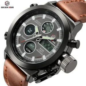 Top Brand Luxury Men Swimming Digital LED Quartz Outdoor Sports Watches Military Relogio Masculino Clock With Leather Strap