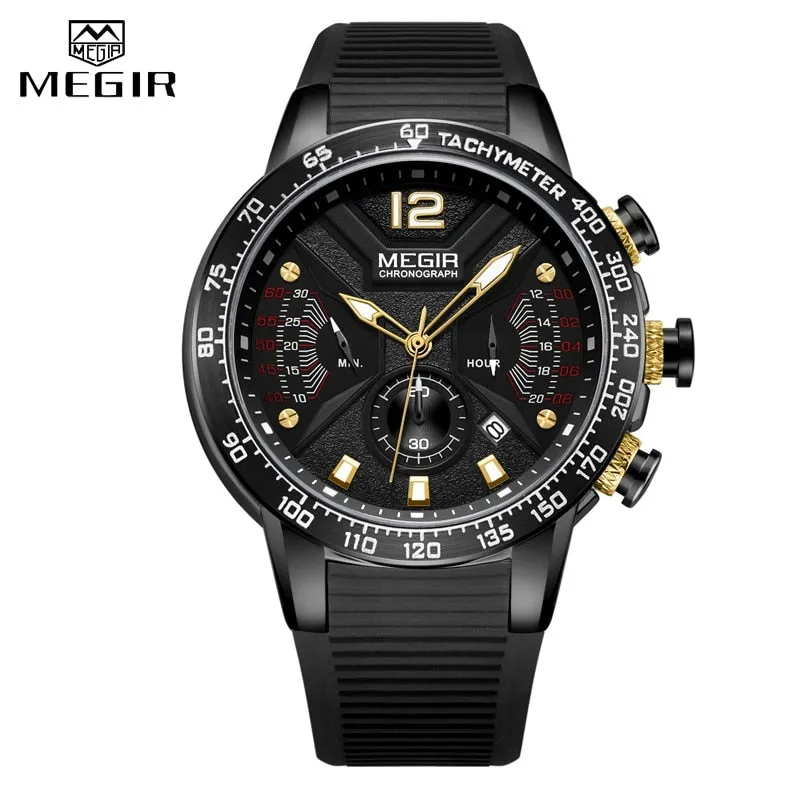 Top Brand MEGIR Luxury Mens Watches Silicone Sports Watch Men Fashion Chronograph Quartz Waterproof Man Clock relogio masculino