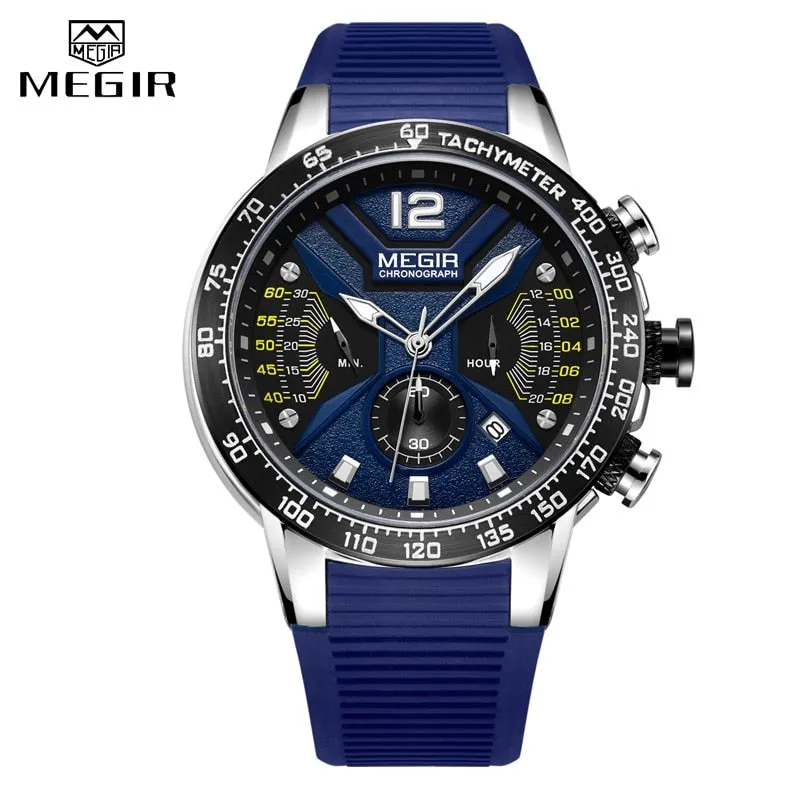 Top Brand MEGIR Luxury Mens Watches Silicone Sports Watch Men Fashion Chronograph Quartz Waterproof Man Clock relogio masculino