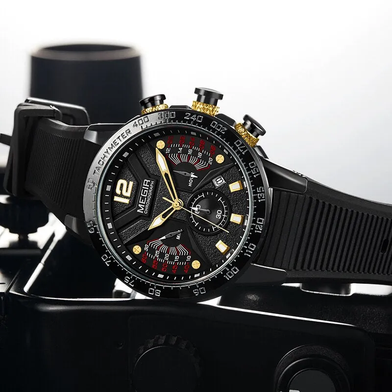 Top Brand MEGIR Luxury Mens Watches Silicone Sports Watch Men Fashion Chronograph Quartz Waterproof Man Clock relogio masculino