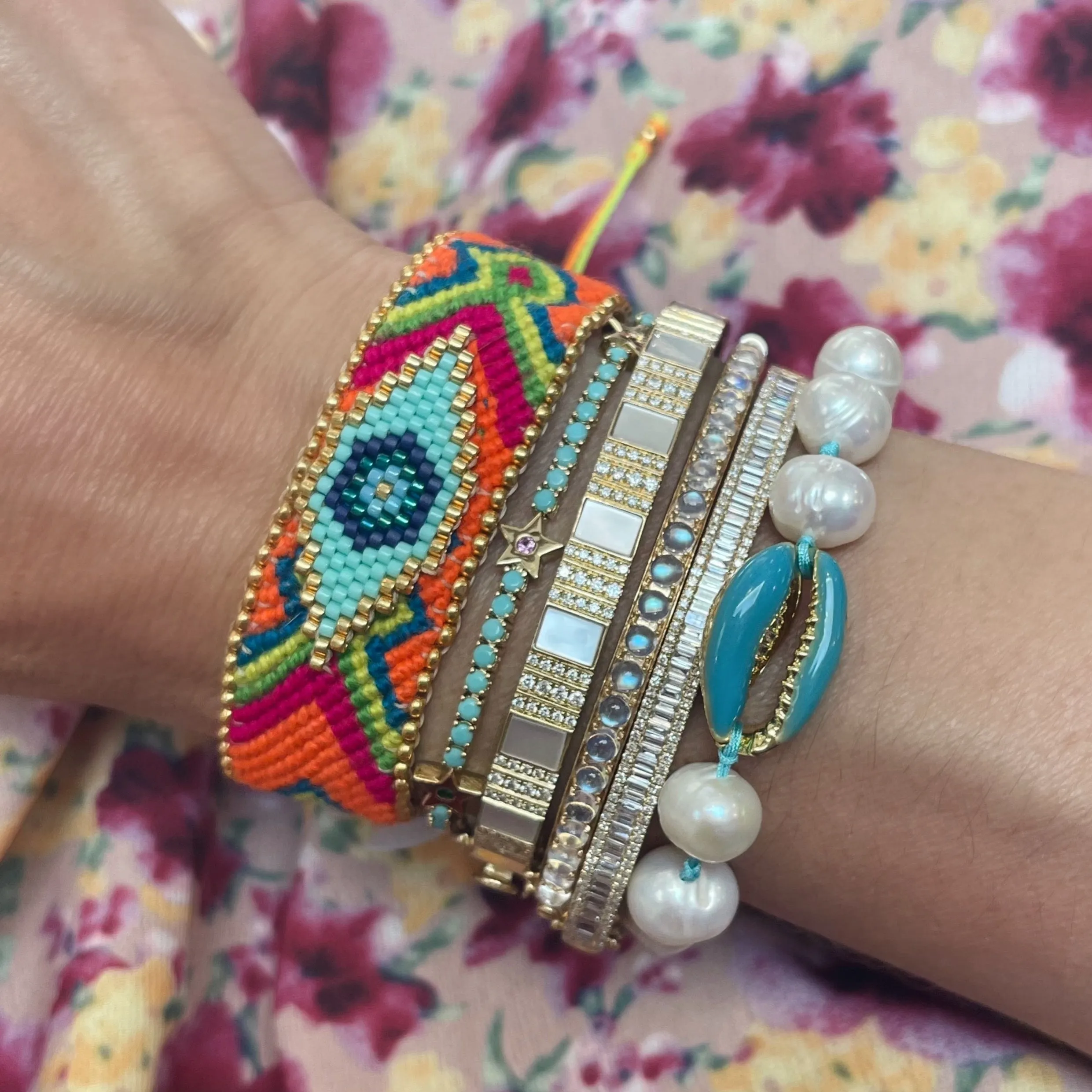 Turquoise or Pink & Gold Shell Fresh Water Pearl Bracelet