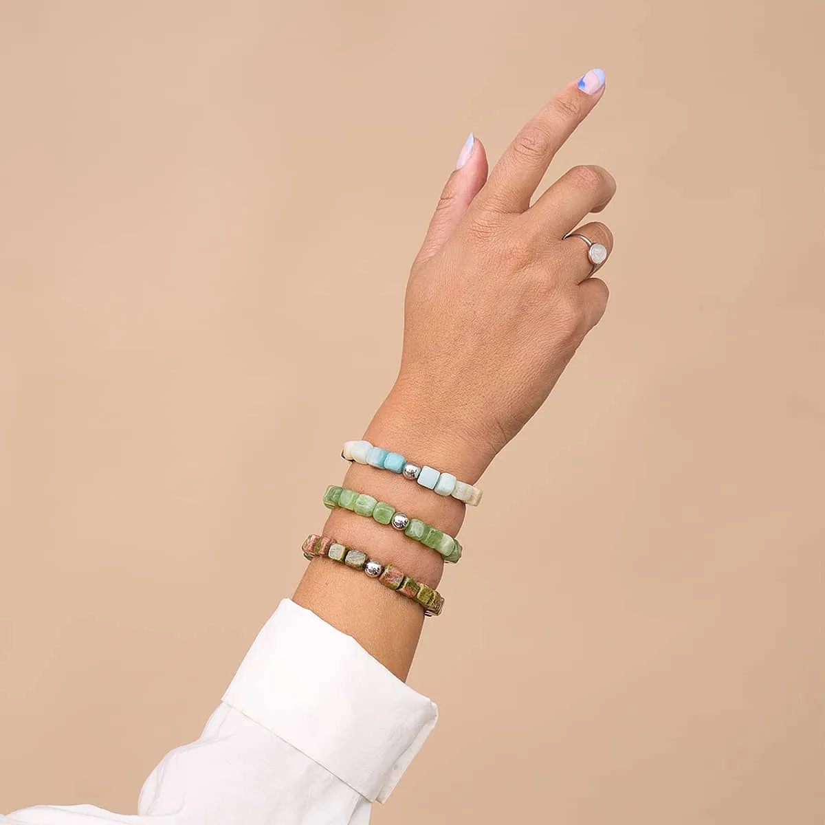 Unakite Jasper | Silver | Gemstone Pebble Bracelet