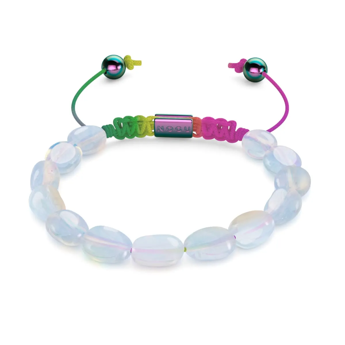 Unicorn Silver x Spectrum | Opal Moonstone Pebble Macrame Bracelet